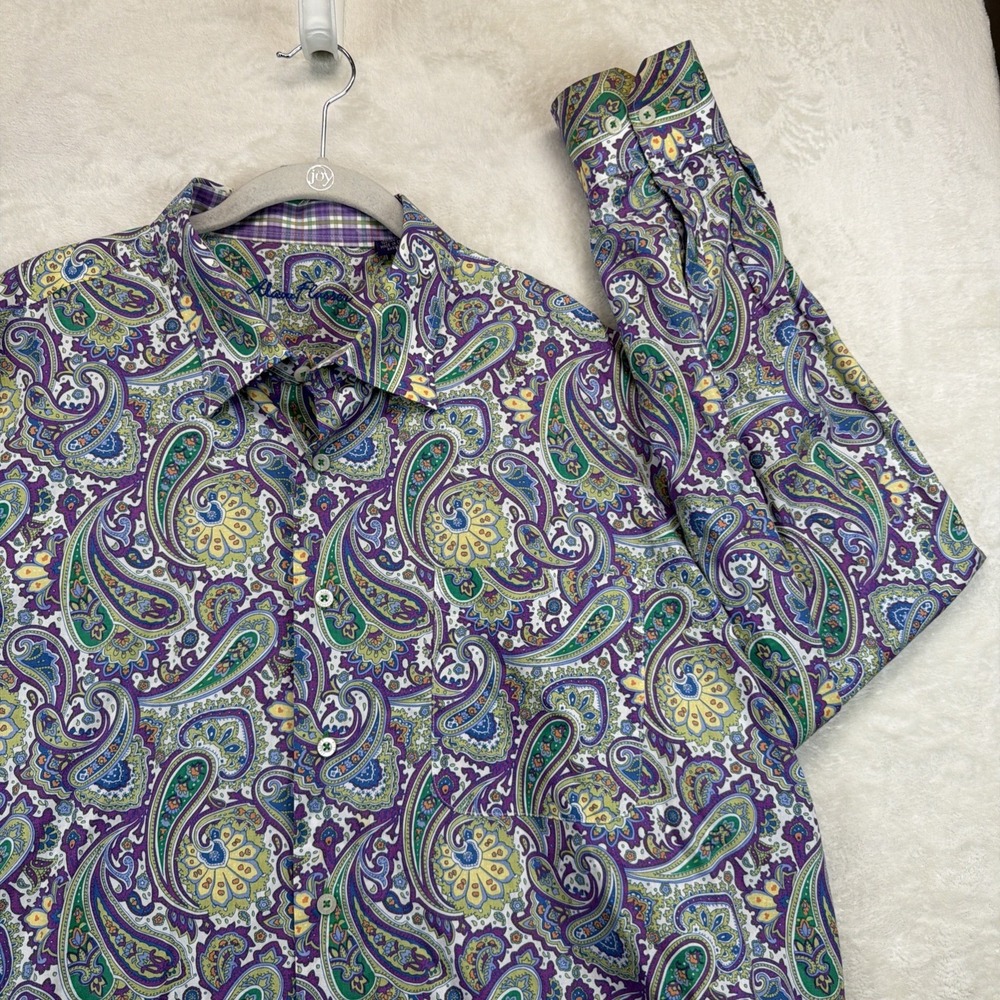Alan Flusser Paisley Button Front Shirt Men's XXL Purple Long Sleeve